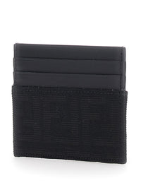 Fendi Men Black Cardholder With Ff Motif In Leather And Fabric For Men