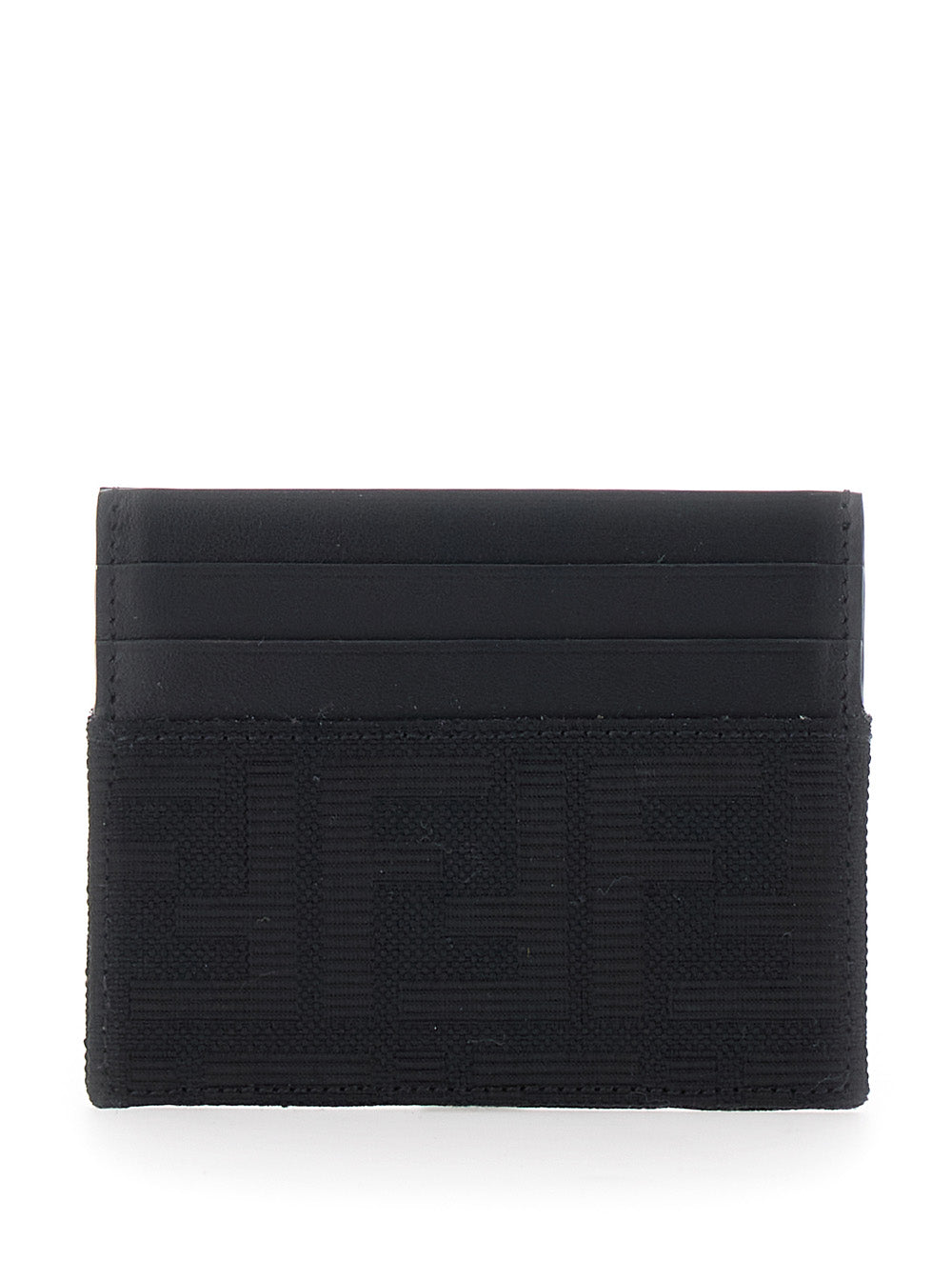 Fendi Men Black Cardholder With Ff Motif In Leather And Fabric For Men