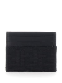 Fendi Men Black Cardholder With Ff Motif In Leather And Fabric For Men