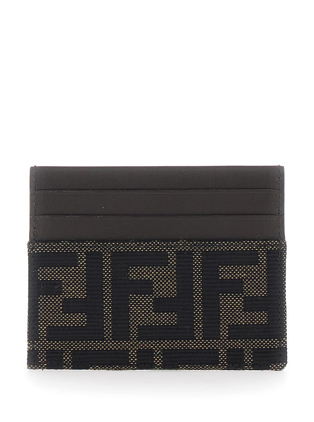 Fendi Men Brown Cardholder With Ff Motif In Leather And Fabric For Men