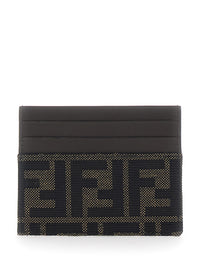 Fendi Men Brown Cardholder With Ff Motif In Leather And Fabric For Men