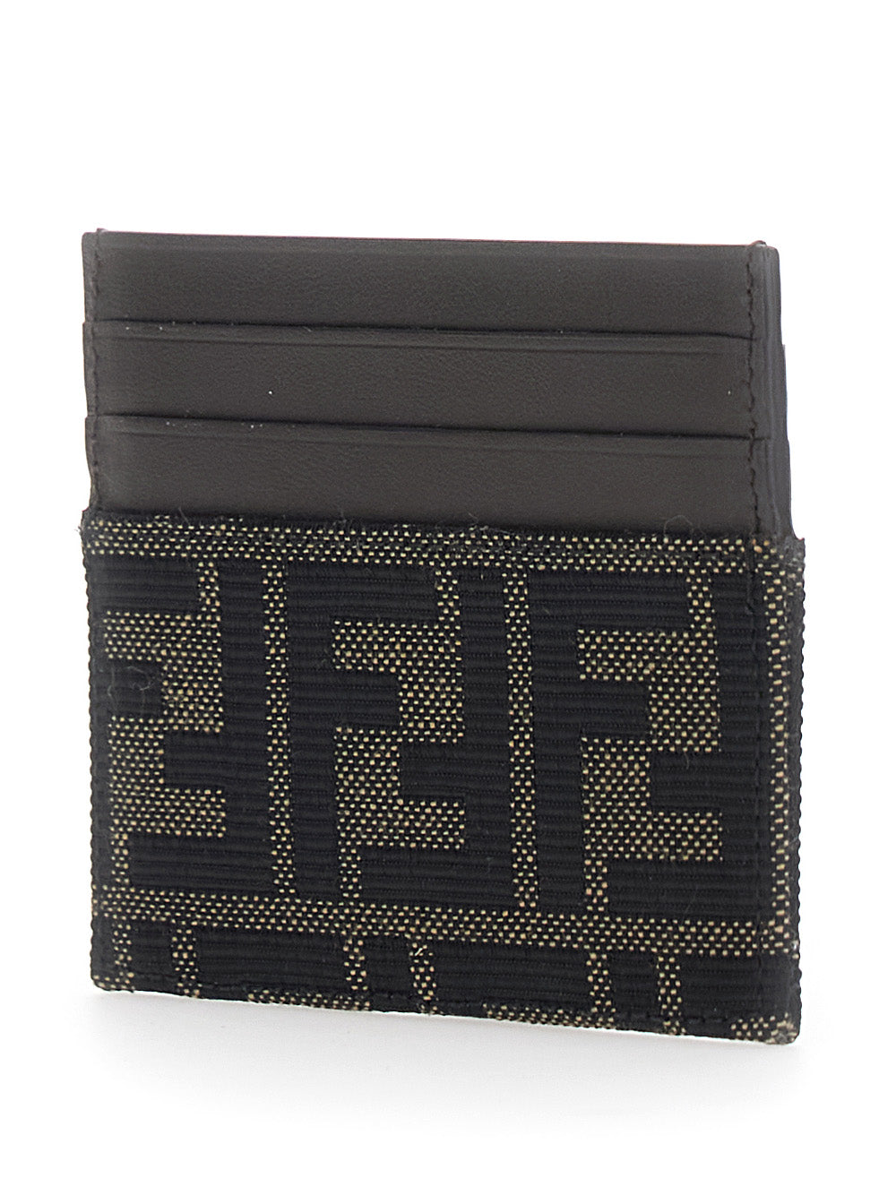 Fendi Men Brown Cardholder With Ff Motif In Leather And Fabric For Men