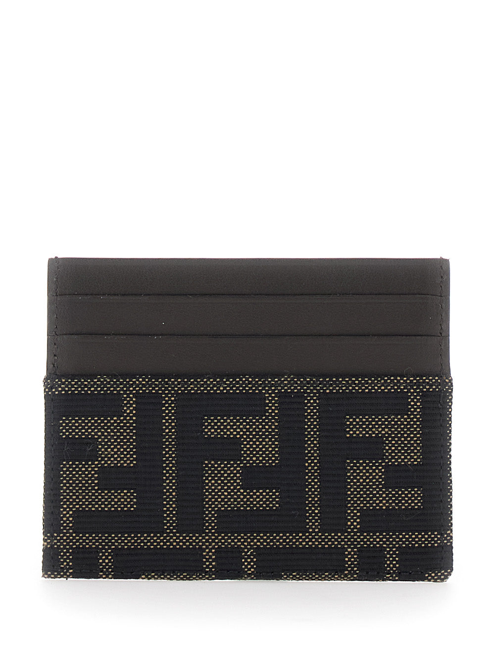 Fendi Men Brown Cardholder With Ff Motif In Leather And Fabric For Men