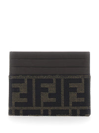 Fendi Men Brown Cardholder With Ff Motif In Leather And Fabric For Men