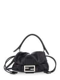 Fendi Women 'Baguette' Black Shoulder Bag With Ff Plate On The Front And Adjustable And Removable Strap In Leather For Women