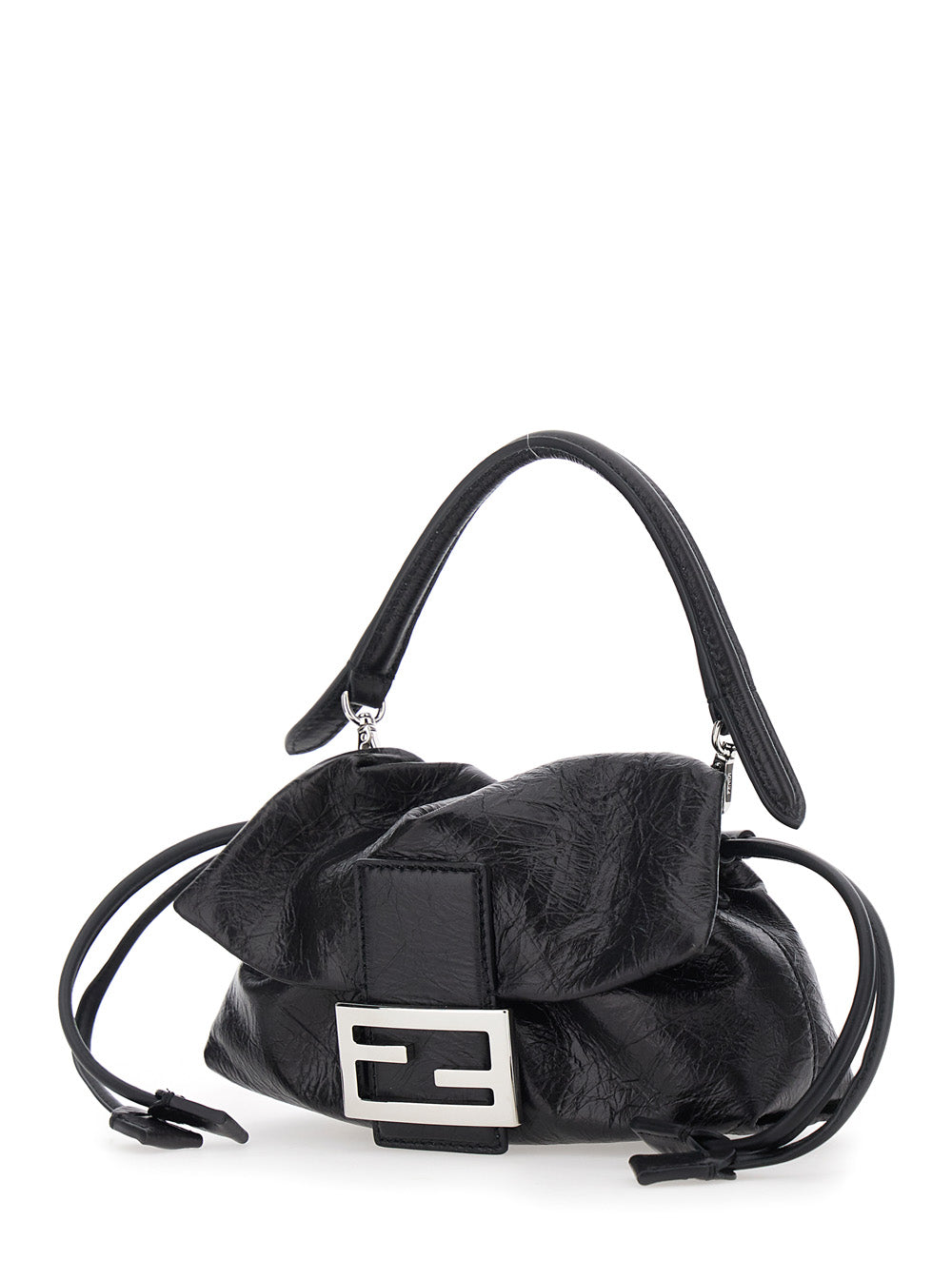 Fendi Women 'Baguette' Black Shoulder Bag With Ff Plate On The Front And Adjustable And Removable Strap In Leather For Women