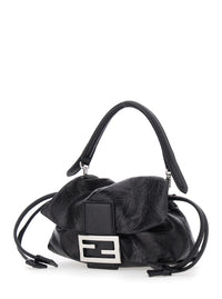 Fendi Women 'Baguette' Black Shoulder Bag With Ff Plate On The Front And Adjustable And Removable Strap In Leather For Women