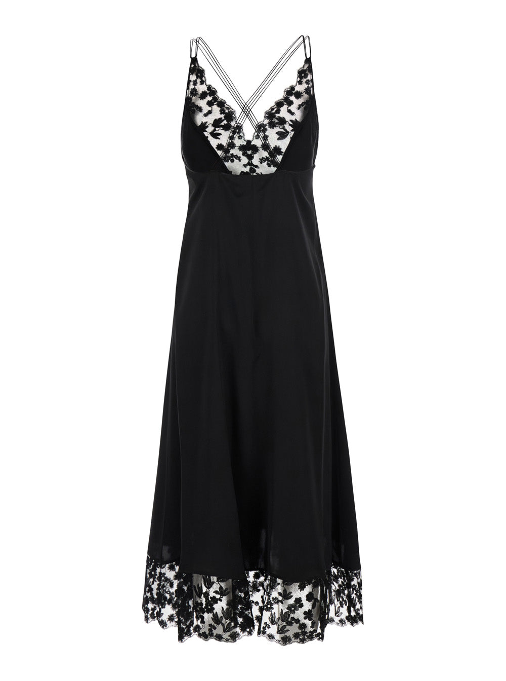 Fendi Women Black Midi Dress With Lace Details And V-Neck In Silk For Women