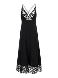 Fendi Women Black Midi Dress With Lace Details And V-Neck In Silk For Women