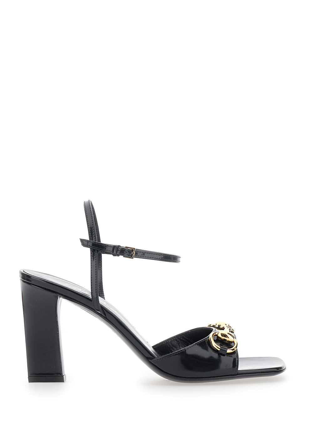 Gucci Women 'Signora' Black Sandals With Square Toe With Horsebit And High Heel In Leather For Women