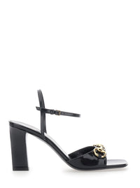 Gucci Women 'Signora' Black Sandals With Square Toe With Horsebit And High Heel In Leather For Women