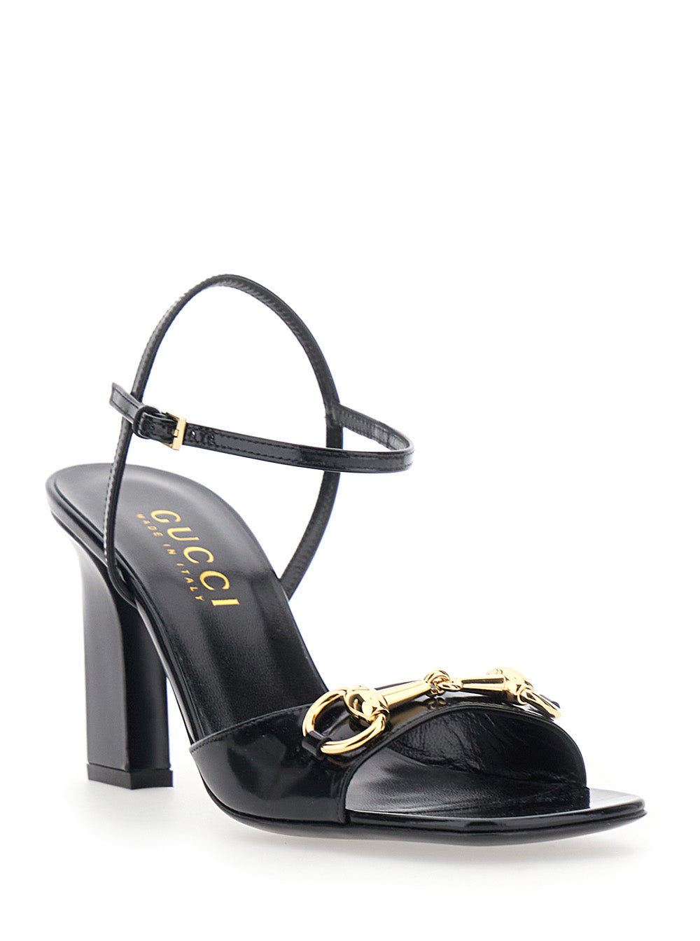 Gucci Women 'Signora' Black Sandals With Square Toe With Horsebit And High Heel In Leather For Women