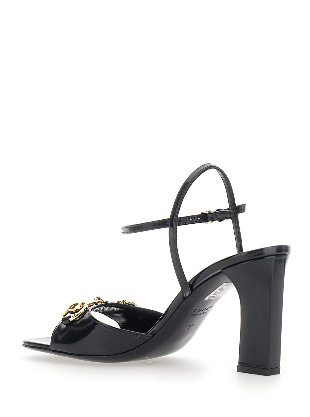 Gucci Women 'Signora' Black Sandals With Square Toe With Horsebit And High Heel In Leather For Women