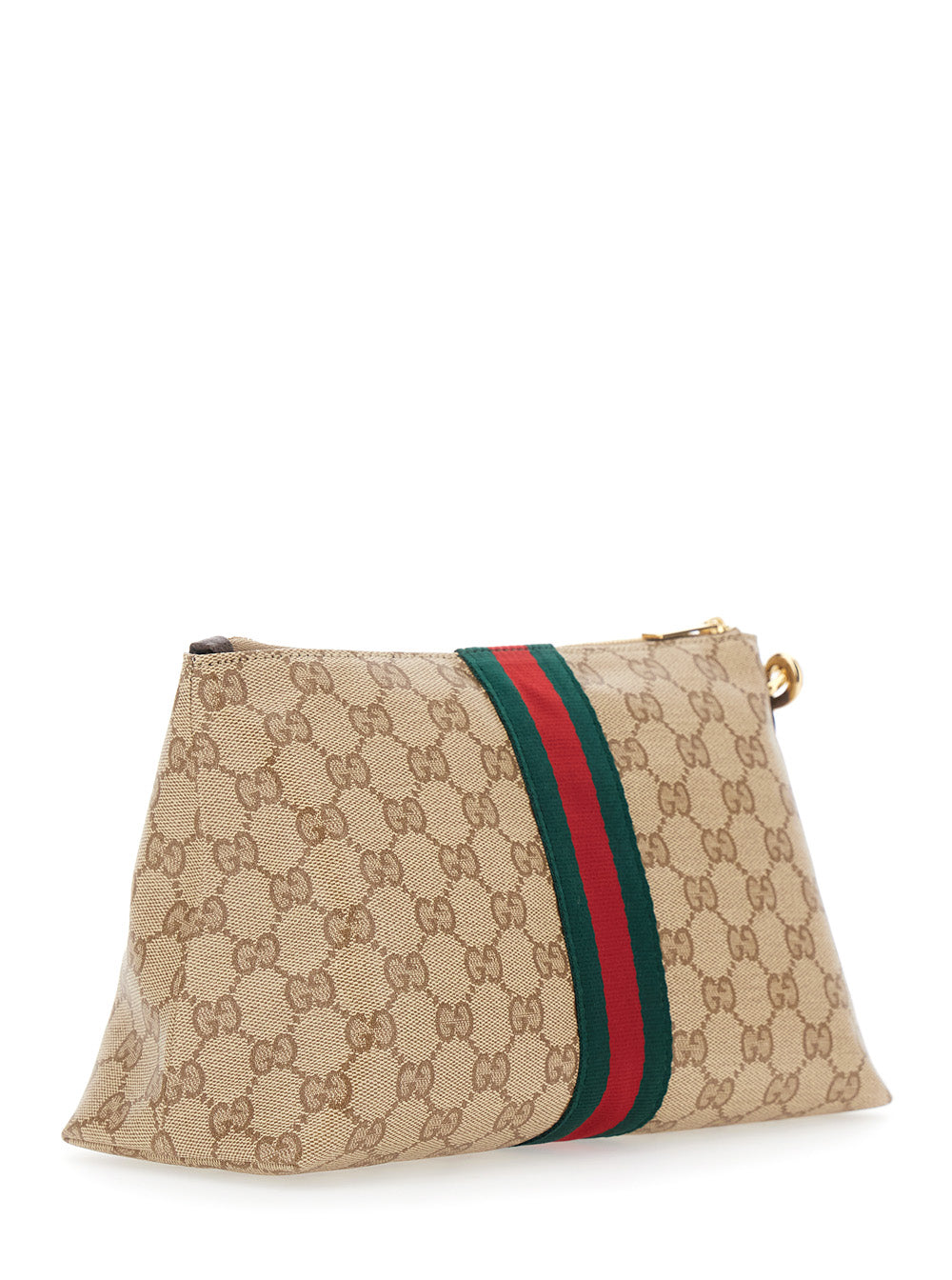 GUCCI Gucci Men Beige Clutch With Removable Wrist Strap And Web Detail In Gg Canvas For Men