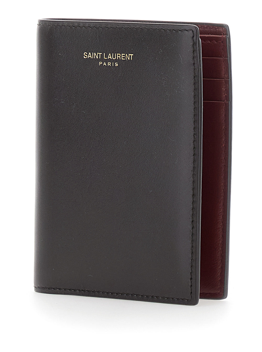Saint Laurent Men Brown Cardholder With Logo Lettering On The Front In Leather For Men