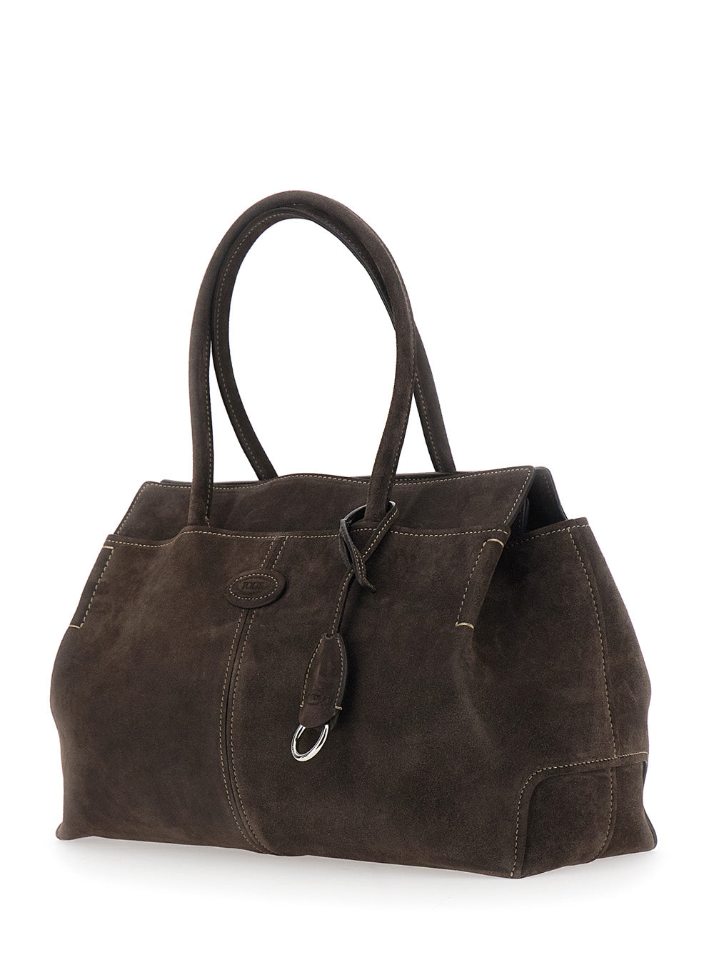 TOD'S Tod's Women Brown Shoulder Bag With Embossed Logo On The Front And Removable Keychain Ring Charm In Suede For Women