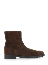 Tod's Men Brown Ankle Boots With Side Zip Closure In Suede For Men