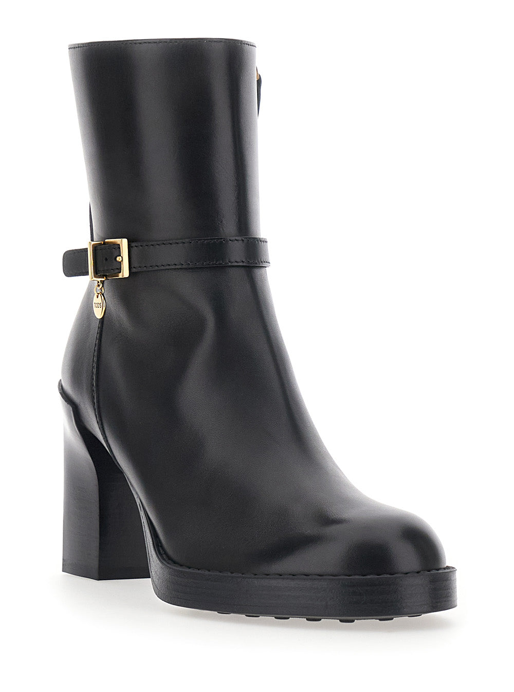 TOD'S Tod's Women Black Ankle Boots With High Heel And Buckle Strap In Leather For Women
