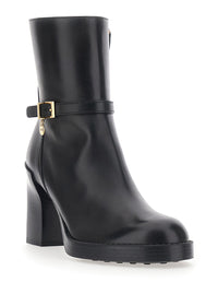 TOD'S Tod's Women Black Ankle Boots With High Heel And Buckle Strap In Leather For Women
