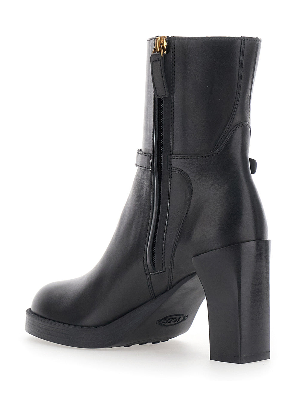 TOD'S Tod's Women Black Ankle Boots With High Heel And Buckle Strap In Leather For Women
