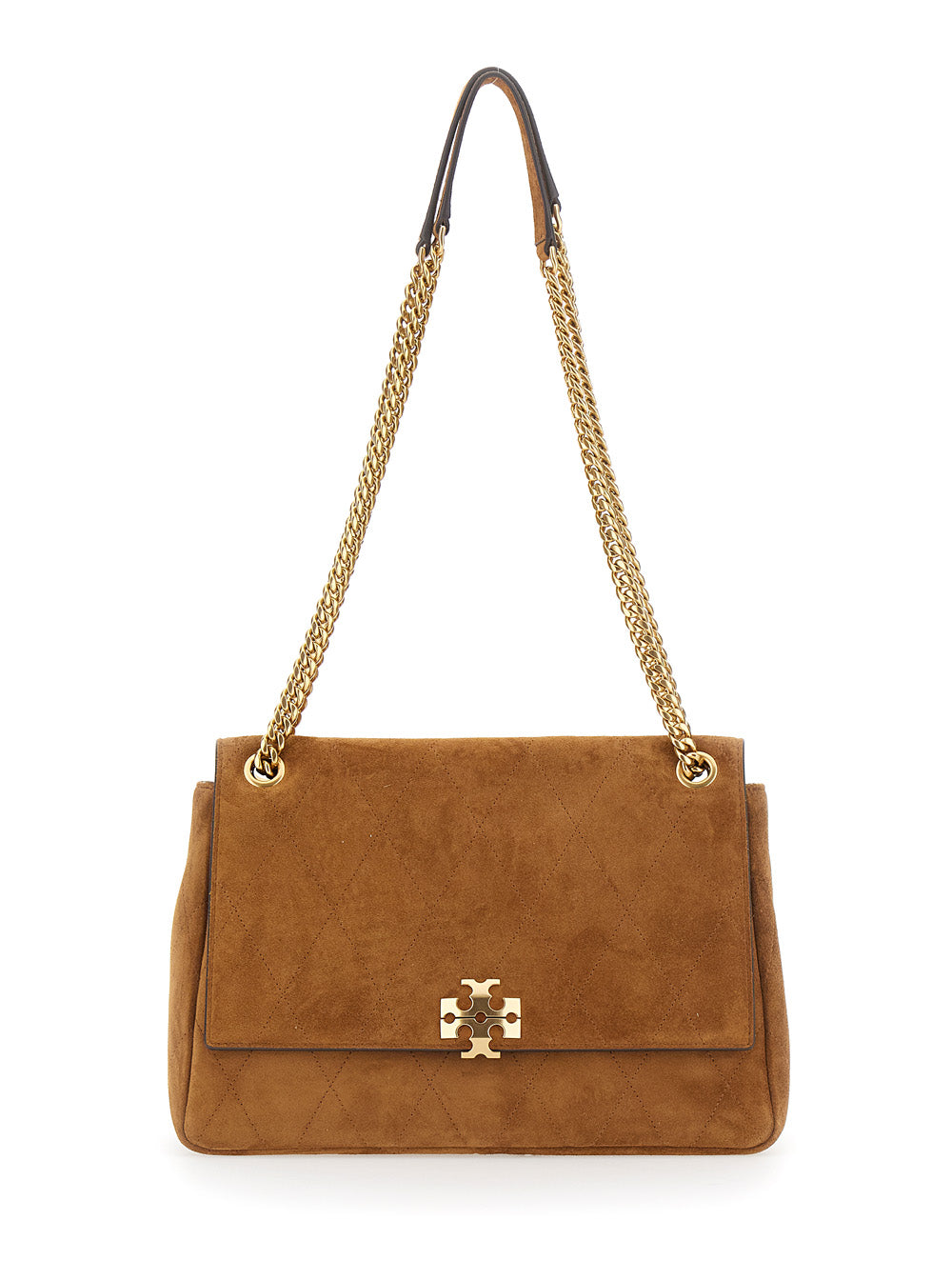 TORY BURCH Tory Burch Women 'Charlie' Brown Crossbody Bag With Sliding Chain Strap And Logo Plaque On The Front In Suede For Women
