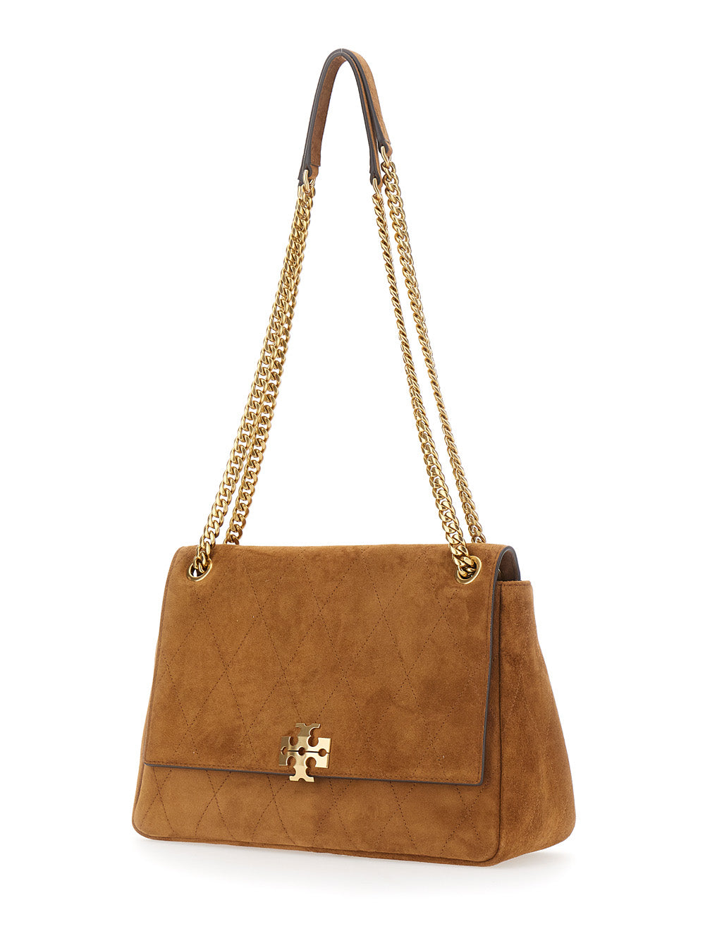 TORY BURCH Tory Burch Women 'Charlie' Brown Crossbody Bag With Sliding Chain Strap And Logo Plaque On The Front In Suede For Women