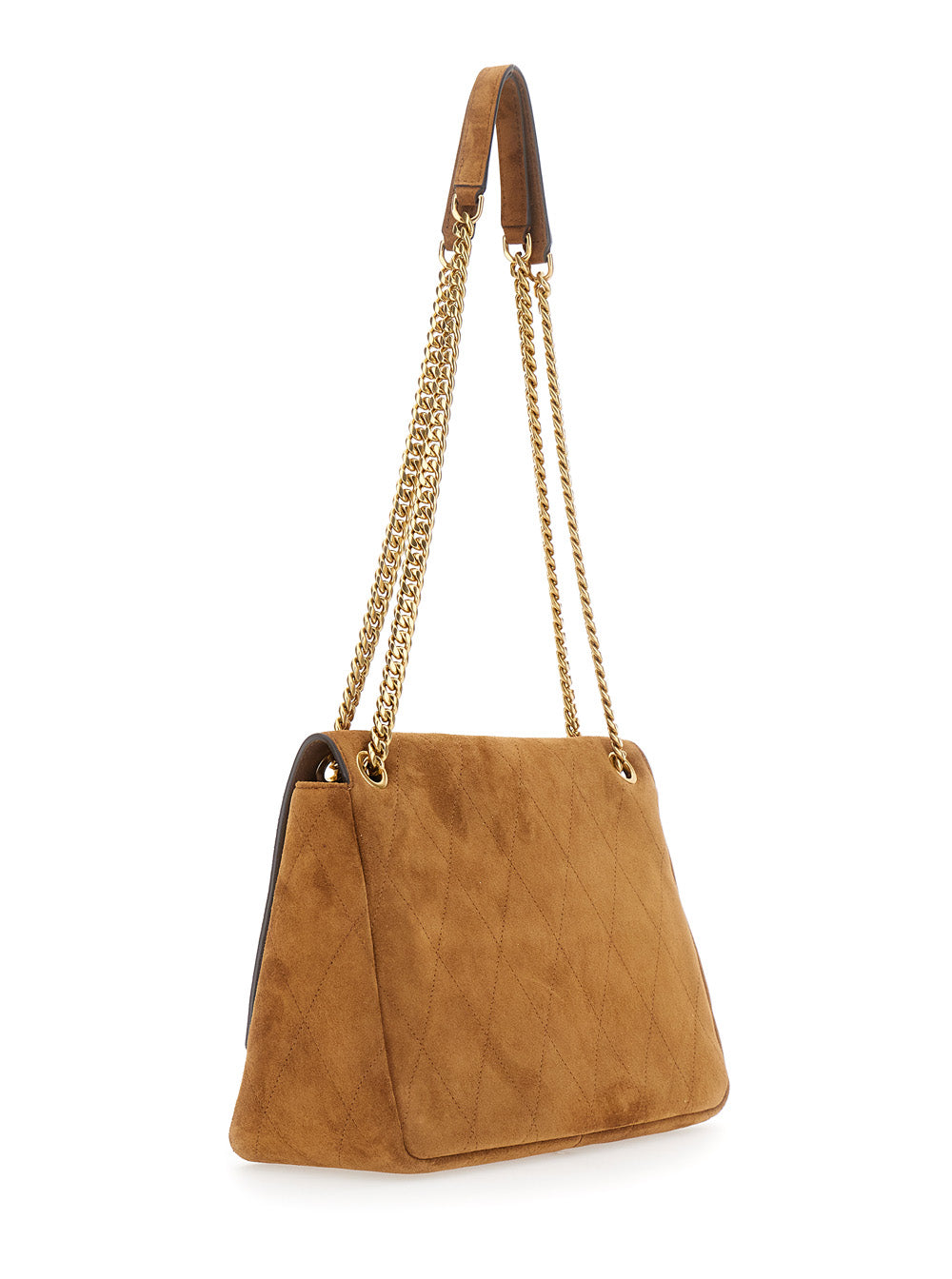 TORY BURCH Tory Burch Women 'Charlie' Brown Crossbody Bag With Sliding Chain Strap And Logo Plaque On The Front In Suede For Women