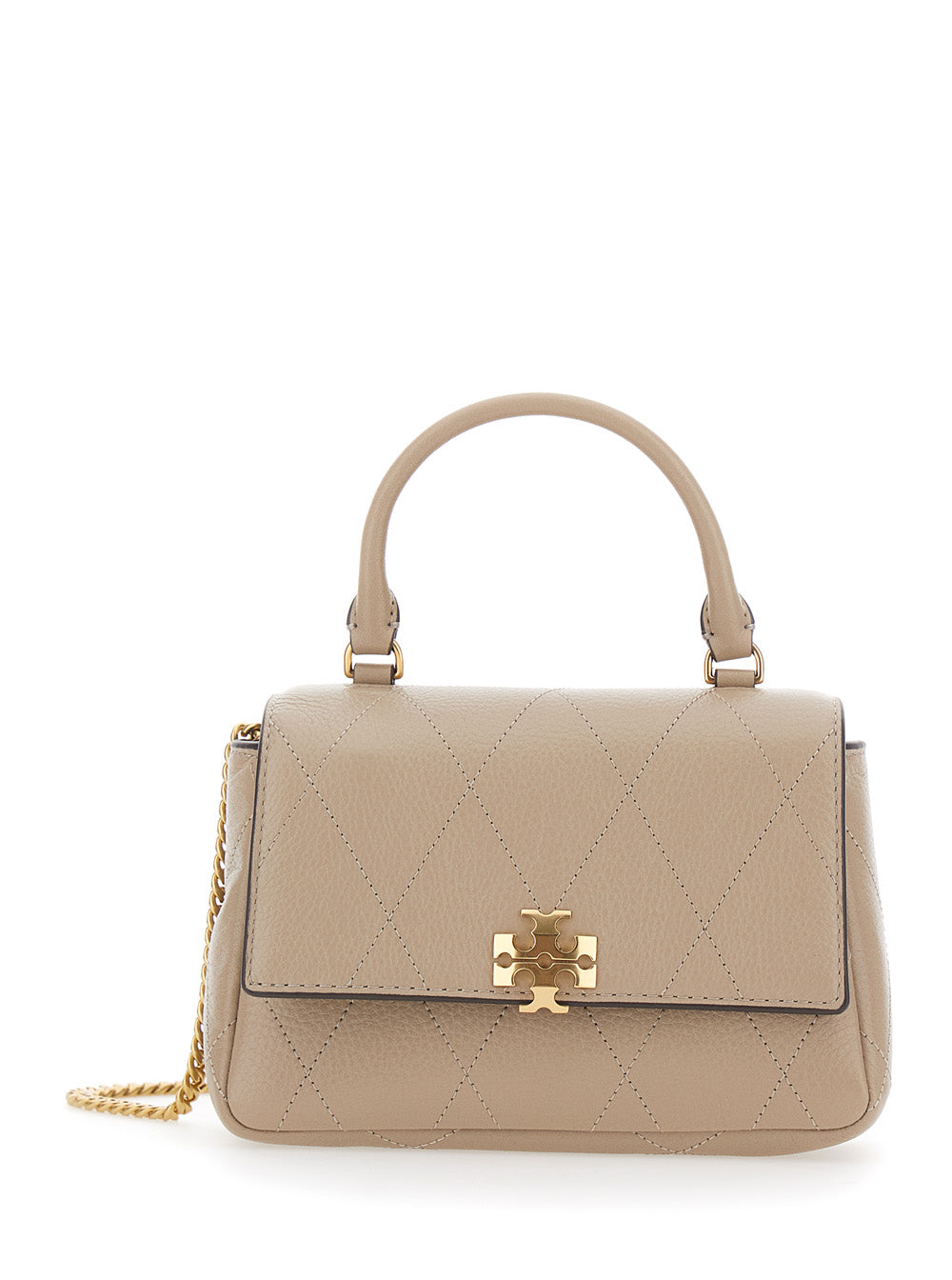 TORY BURCH Tory Burch Women 'Charlie' Beige Mini Bag With Chain Strap And Logo Plate On Front In Quilted Leather For Women