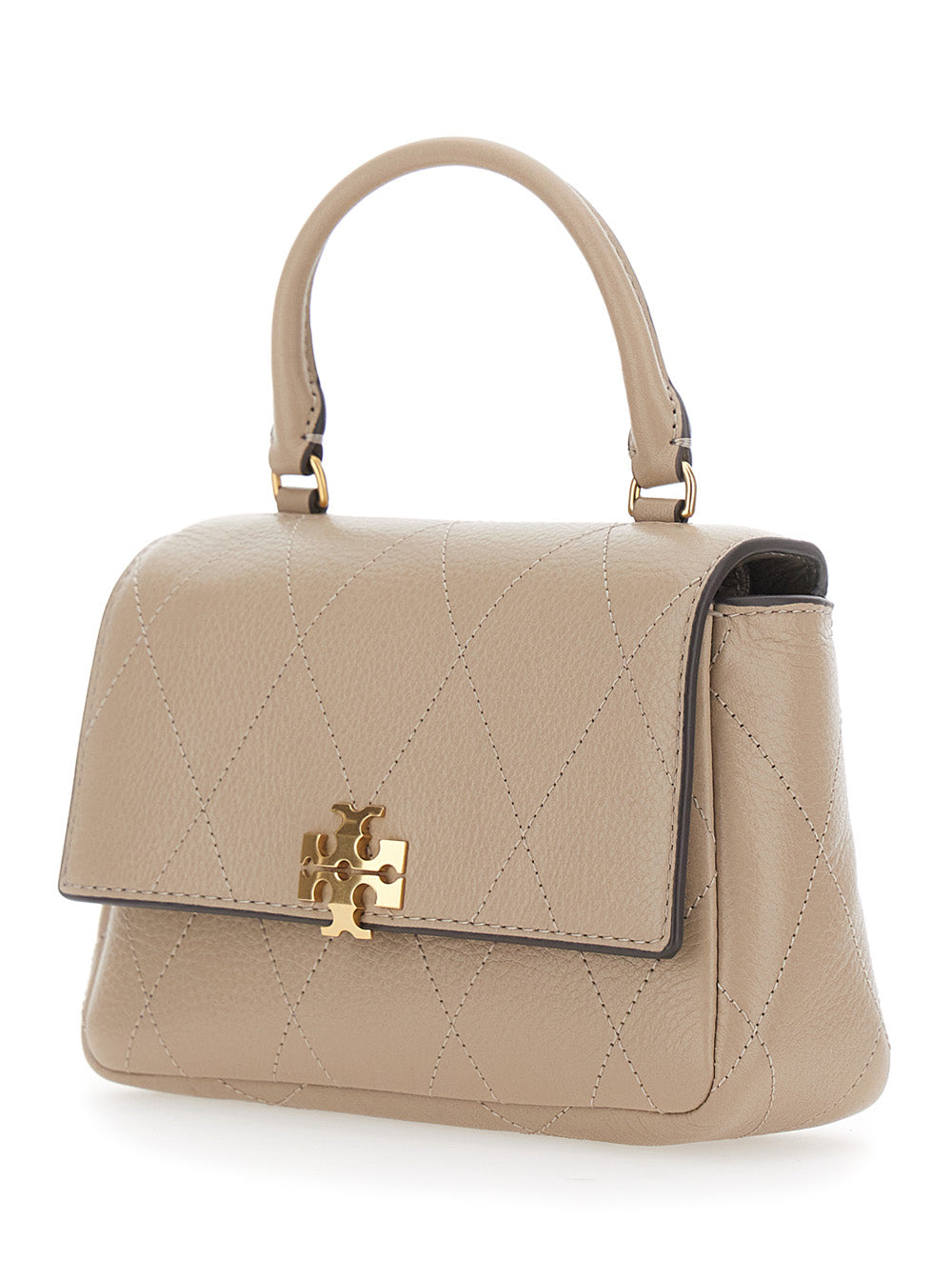 TORY BURCH Tory Burch Women 'Charlie' Beige Mini Bag With Chain Strap And Logo Plate On Front In Quilted Leather For Women