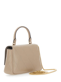 TORY BURCH Tory Burch Women 'Charlie' Beige Mini Bag With Chain Strap And Logo Plate On Front In Quilted Leather For Women