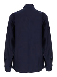 Bottega Veneta Men Blue Jacket With High Collar And Front Pockets In Cotton And Silk For Men