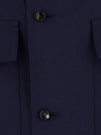 Bottega Veneta Men Blue Jacket With High Collar And Front Pockets In Cotton And Silk For Men