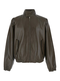 Bottega Veneta Men Green Jacket With High Collar With Intreccio Motif In Leather For Men