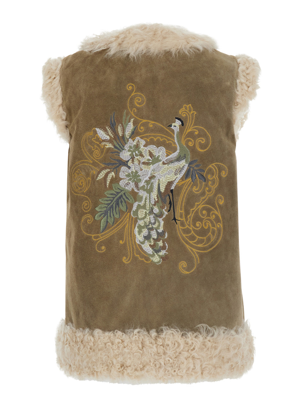 Etro Women Beige Shearling Coat With Maxi Embroidery On The Back In Fur For Women