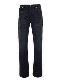 Fendi Men Black Slim Jeans With Logo Patch On The Back In Denim For Men