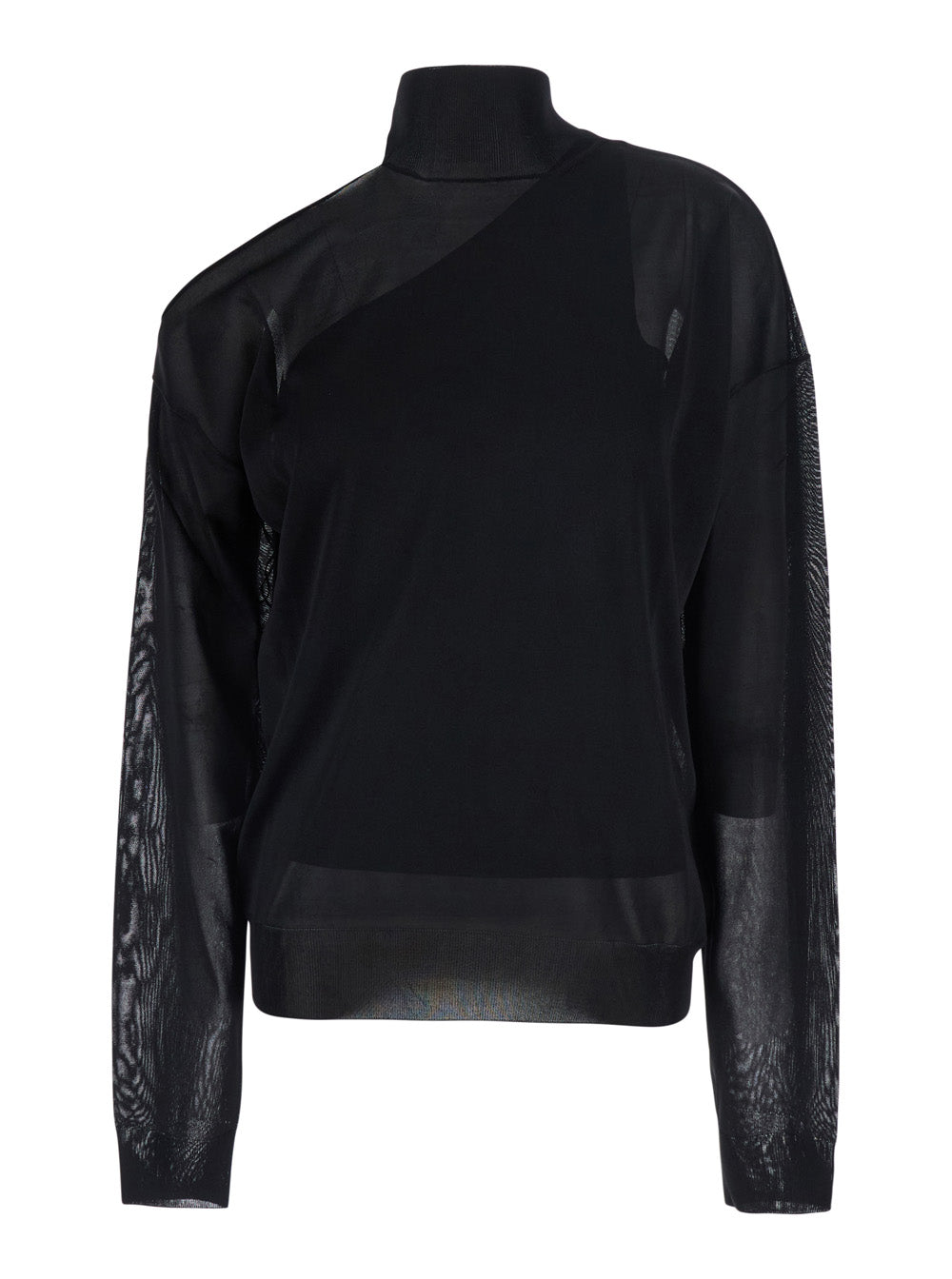 Fendi Women Black Turtleneck Top With Cut-Out On The Shoulder And Matching One-Shoulder Viscose Top In Silk For Women