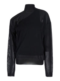 Fendi Women Black Turtleneck Top With Cut-Out On The Shoulder And Matching One-Shoulder Viscose Top In Silk For Women