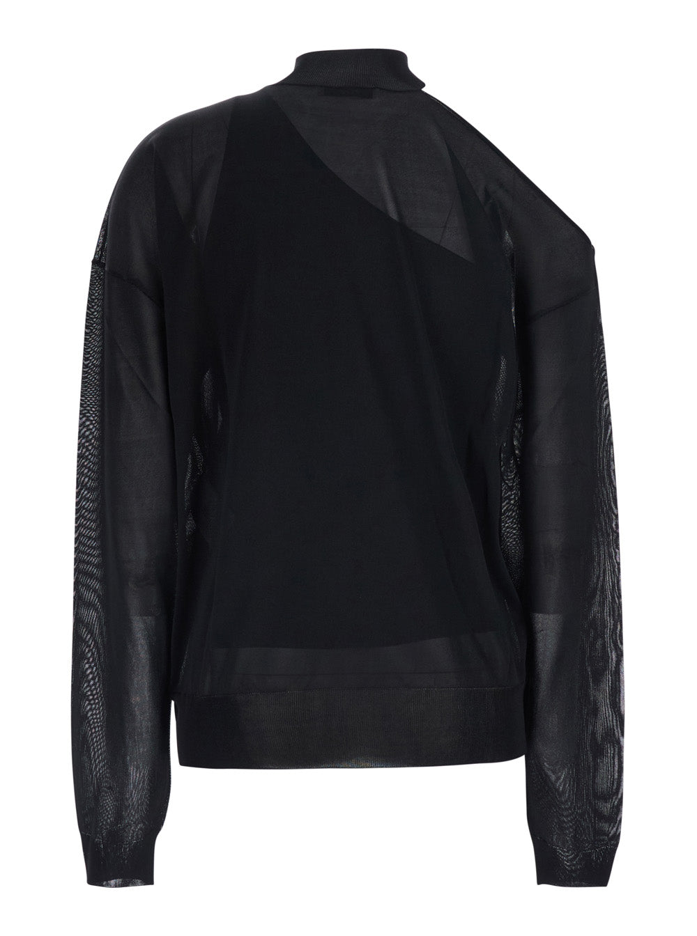 Fendi Women Black Turtleneck Top With Cut-Out On The Shoulder And Matching One-Shoulder Viscose Top In Silk For Women