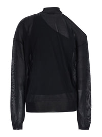 Fendi Women Black Turtleneck Top With Cut-Out On The Shoulder And Matching One-Shoulder Viscose Top In Silk For Women