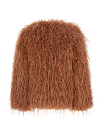 Forte_Forte Women Brown Crew Neck Shearling Jacket With Front Hidden Closure In Ecofur For Women