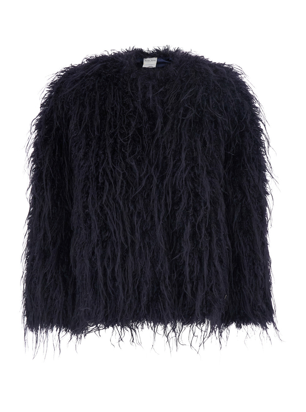 Forte_Forte Women Black Crew Neck Shearling Jacket With Hidden Front Closure In Ecofur For Women