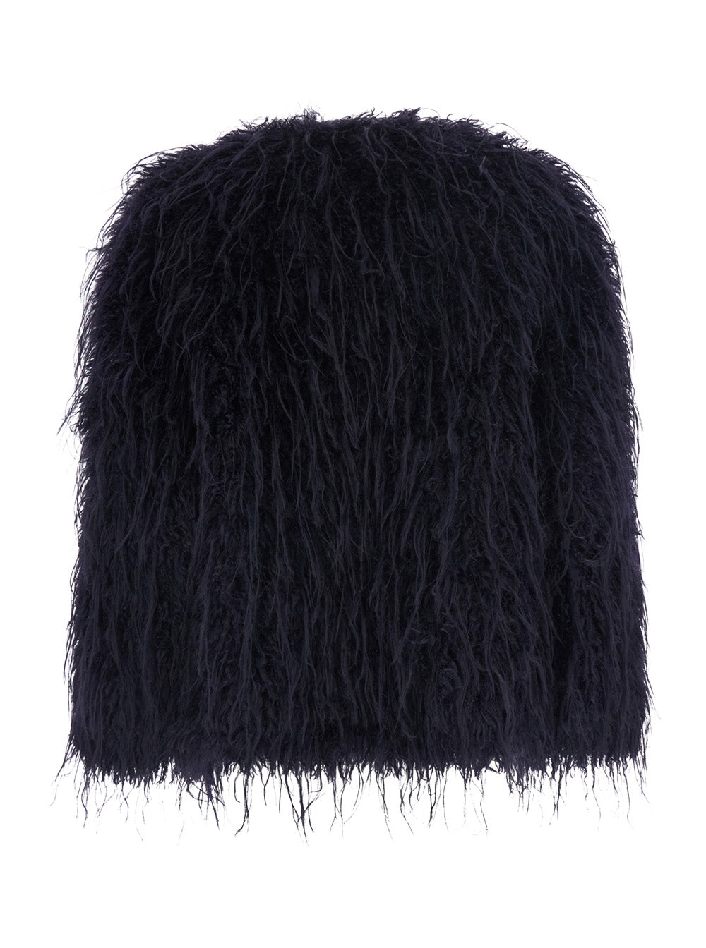 Forte_Forte Women Black Crew Neck Shearling Jacket With Hidden Front Closure In Ecofur For Women