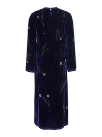 Forte_Forte Women 'Fleurs D'orient' Blue Crew Neck Long Dress With All-Over Floral Embroidery In Velvet For Women