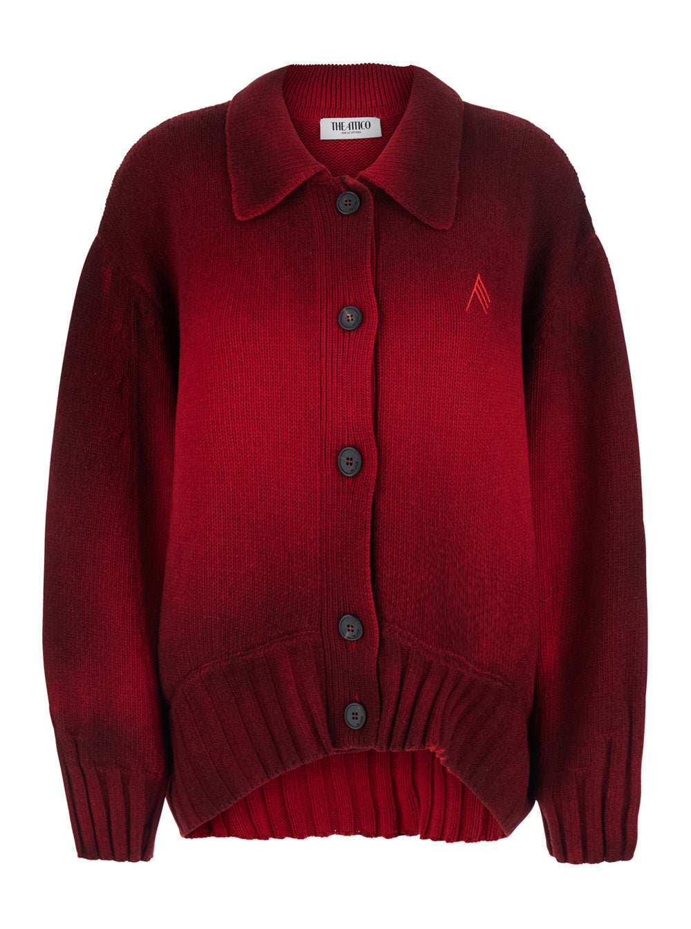 The Attico Women Red Cardigan With Classic Collar And Sprayed Design With Gradient Effect In Wool And Cashmere For Women