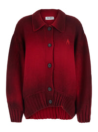 The Attico Women Red Cardigan With Classic Collar And Sprayed Design With Gradient Effect In Wool And Cashmere For Women
