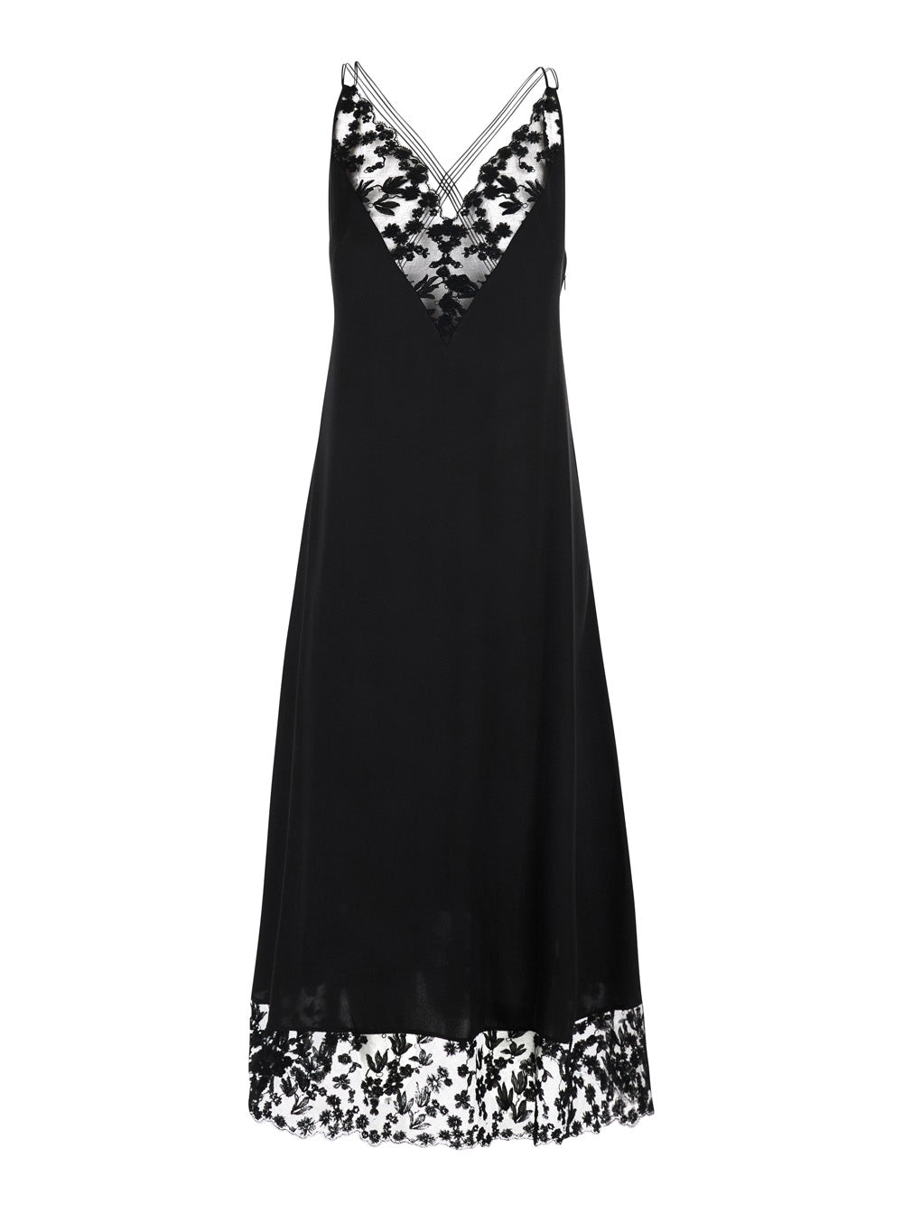 Fendi Women Black Midi Dress With Lace Details And V-Neck In Silk For Women