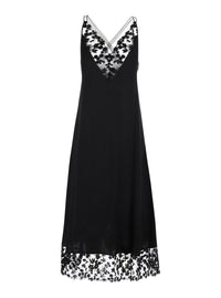 Fendi Women Black Midi Dress With Lace Details And V-Neck In Silk For Women