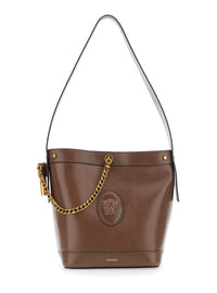 Versace Women Brown Shoulder Bag With Chain Strap And Medusa Head On The Front In Leather For Women