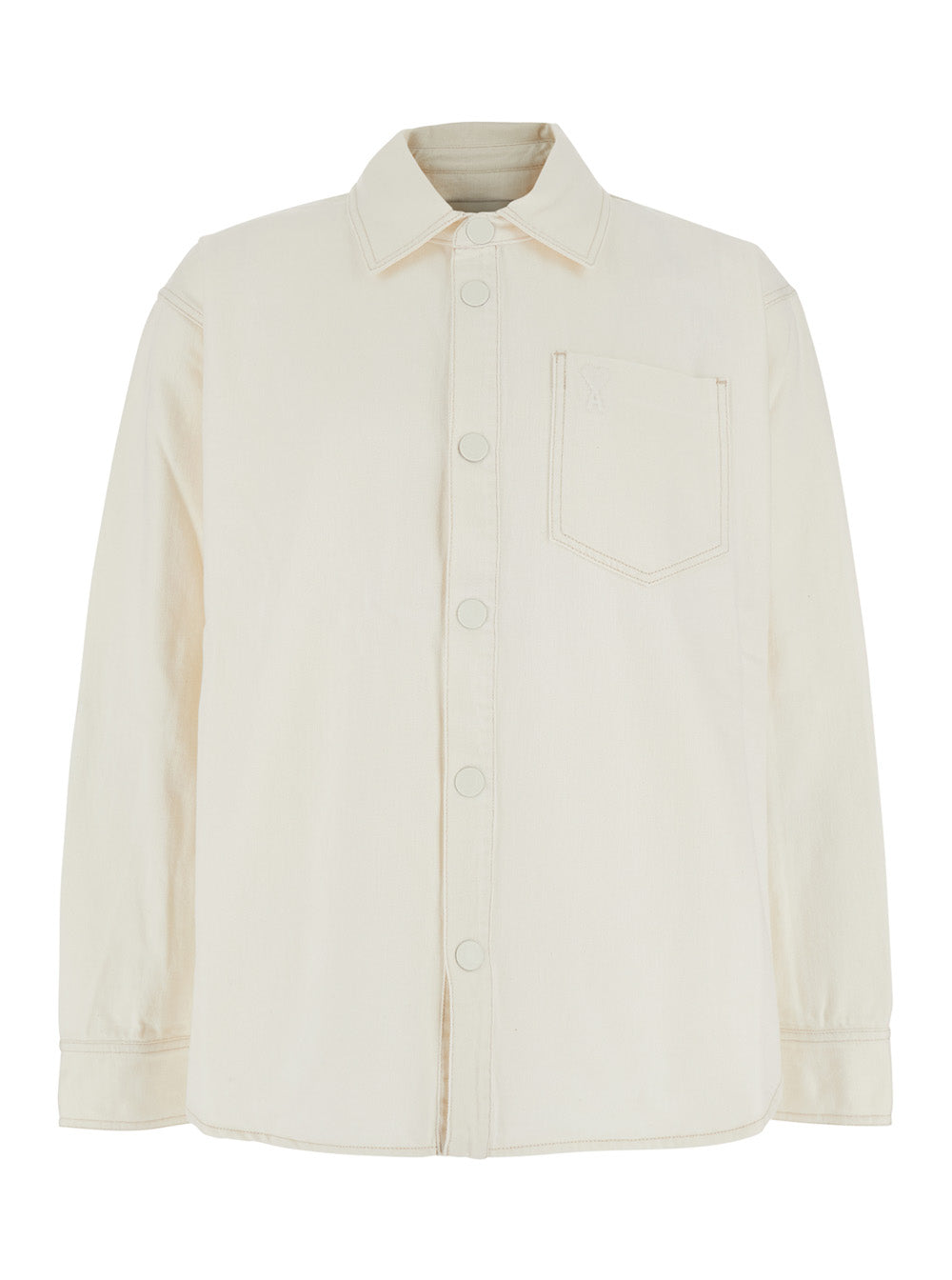 Ami Paris Men White Shirt With Classic Collar And Tone-On-Tone Adc Embroidery On The Front In Cotton For Men