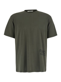 Fendi Men Green T-Shirt With Tone-On-Tone Logo On The Side In Cotton For Men